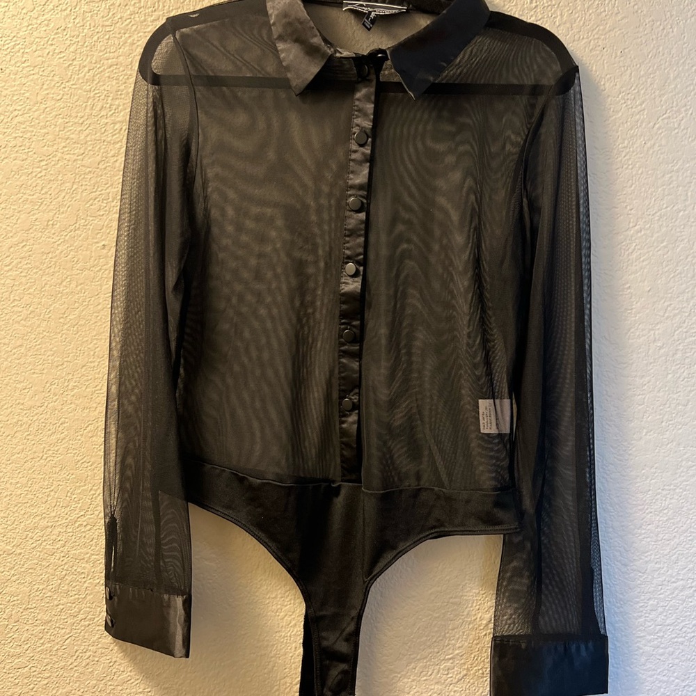 Black Sheer Bodysuit with Long Sleeves
